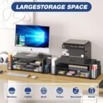 OPNICE Desk Organizer and Accessories, 2-Tier Computer Monitor Stand Riser with Drawer and 2 Pen Holders, Laptop Stand, Office Desk Accessories for Office Supplies, Black - Image 3