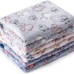 1 Pack 3 Blankets Super Soft Fluffy Premium Fleece Pet Blanket Flannel Paw Printed Throw for Dog Puppy Cat (Small 23x16'', Beige, Grey, Navy)