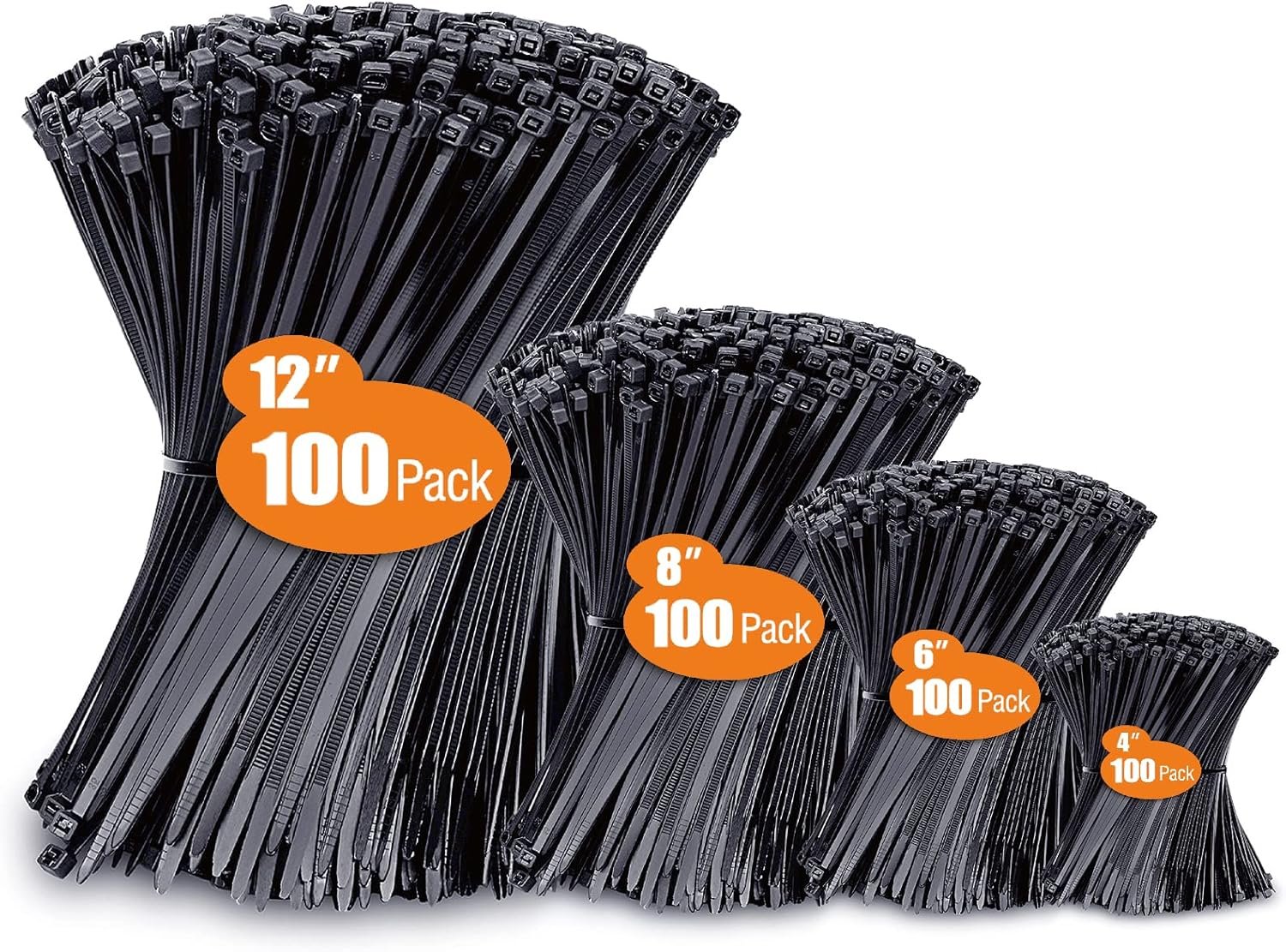 81RPjE2FmgL._AC_SL1500_.jpg Zip Ties Assorted Sizes(4”+6”+8”+12”), 400 Pack, Black Cable Ties, UV Resistant Wire Ties by ANOSON - Image 1